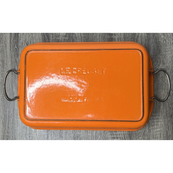 Le Creuset Other - VTG Le Creuset France Orange Casserole Lasagna Pan Enameled Bail Handles Large